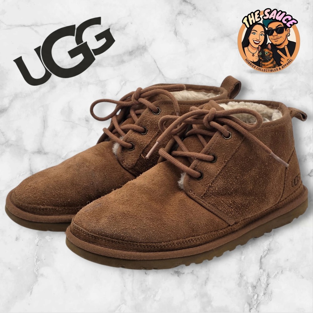 UGG Neumel Chukka Boots Womens 7 Chestnut Brown Suede‎ Sheepskin Lace Up Cozy